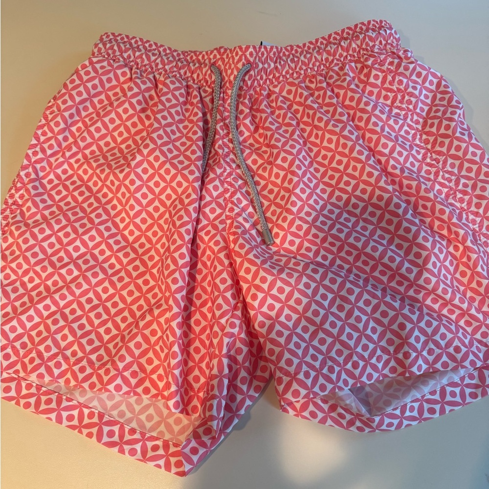 Pink Geometric Swim Trunks
